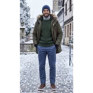 Woodies Navy 5 Pocket Chino Flannel Lined Cotton/Spandex Work Pants 35x30